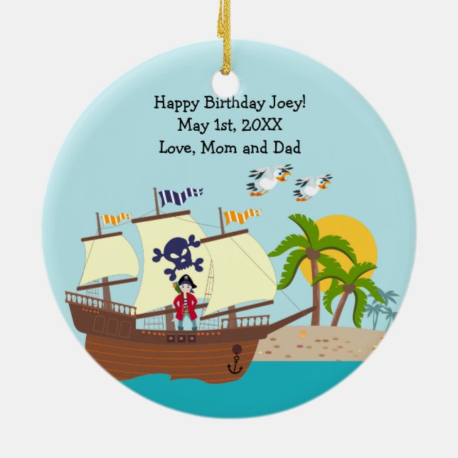 Pirate kid birthday party ceramic ornament (Back)