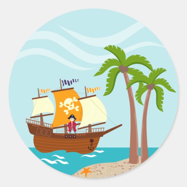 Pirate kid birthday party classic round sticker (Front)