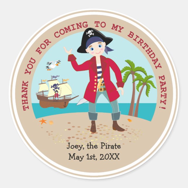 Pirate kid birthday party classic round sticker (Front)
