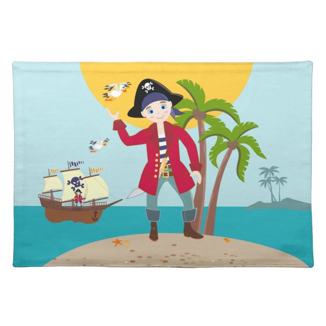 Pirate kid birthday party cloth placemat (Front)