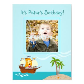 Pirate kid birthday party 4.25" x 5.5" invitation card