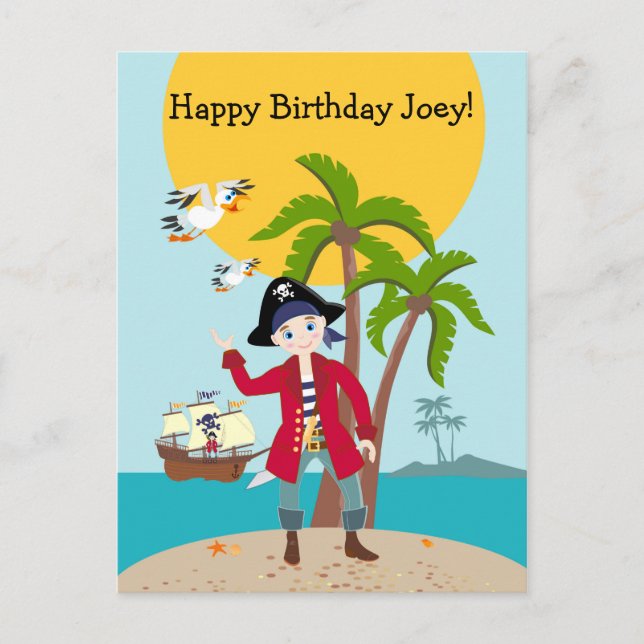 Pirate kid birthday party invitation postcard (Front)