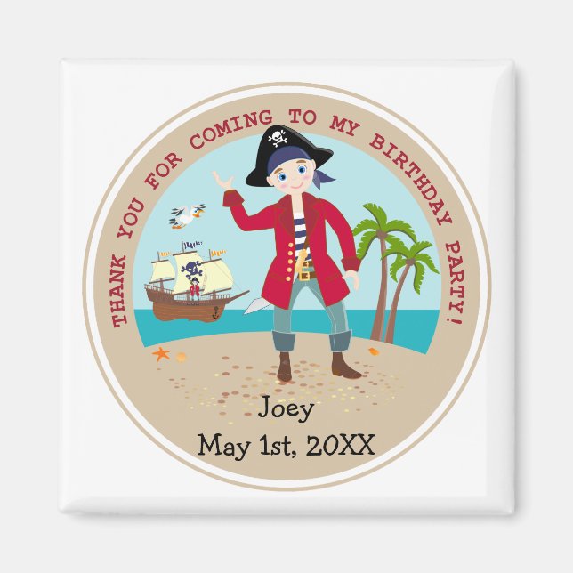 Pirate kid birthday party magnet (Front)
