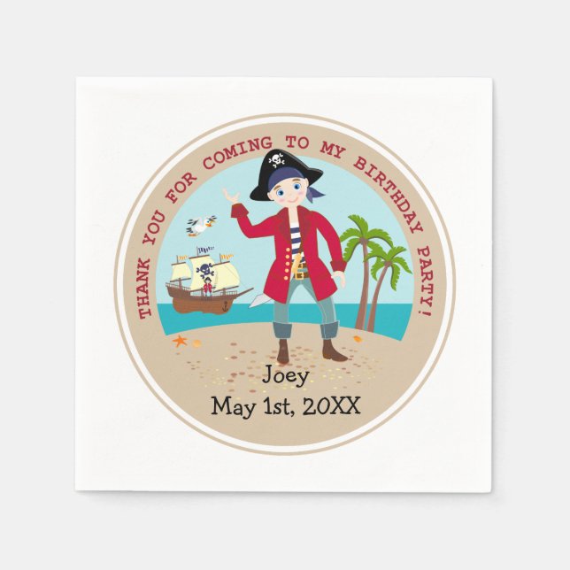 Pirate kid birthday party paper napkins (Front)