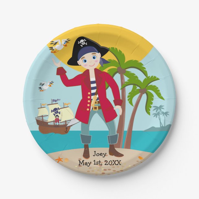 Pirate kid birthday party paper plates (Front)
