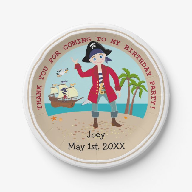 Pirate kid birthday party paper plates (Front)