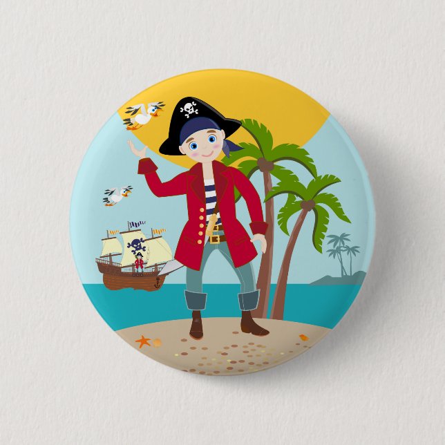 Pirate kid birthday party pinback button (Front)