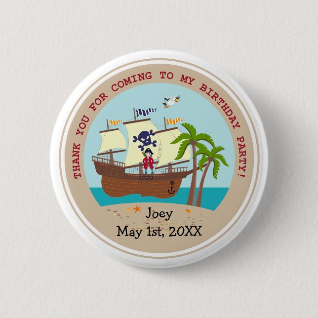 Pirate kid birthday party pinback button (Front)