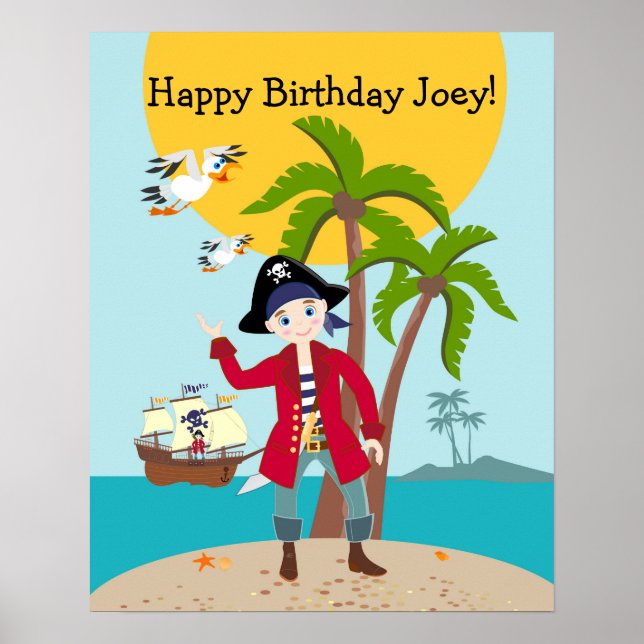 Pirate kid birthday party poster (Front)