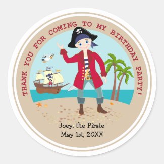 Pirate kid birthday party round sticker