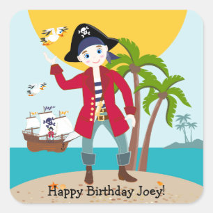 Pirate kid birthday party square sticker