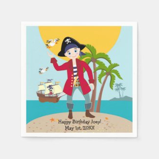 Pirate kid birthday party standard cocktail napkin