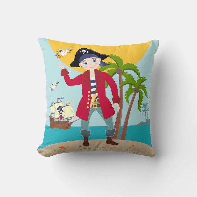 Pirate kid birthday party throw pillow (Front)