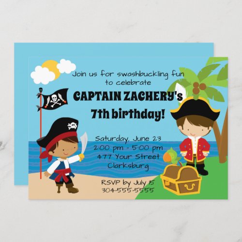 Pirate Kids Birthday Party Invitation