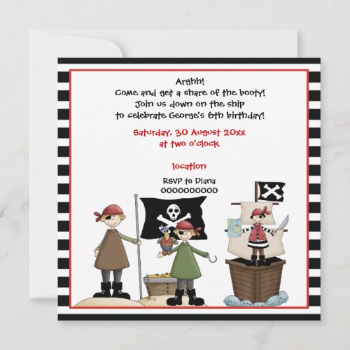 Pirate kids birthday party invitation_Black border Invitation