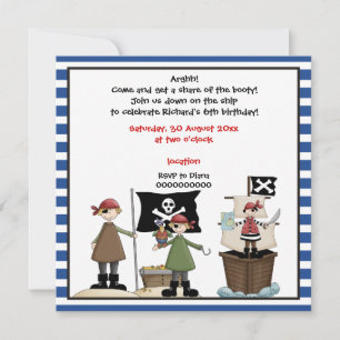 Pirate kids birthday party invitation- Blue border Invitation