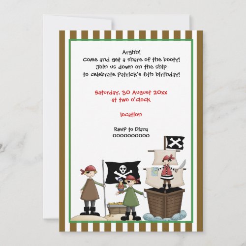 Pirate kids birthday party invitation_brown border invitation