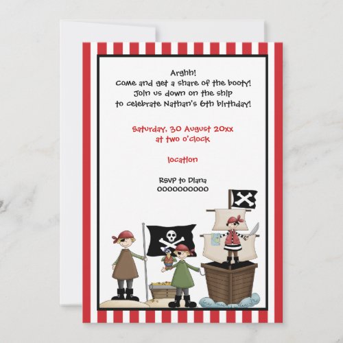 Pirate kids birthday party invitation_ red border invitation