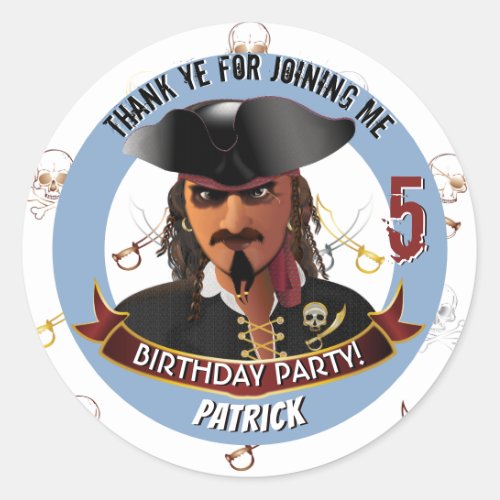 Pirate Kids Birthday Thank You Classic Round Sticker
