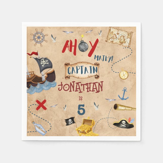 Pirate Kids pirate party birthday Napkins (Front)