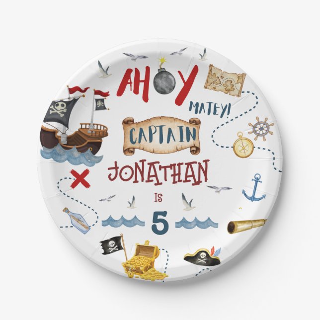 Pirate Kids pirate party birthday Paper Plates (Front)