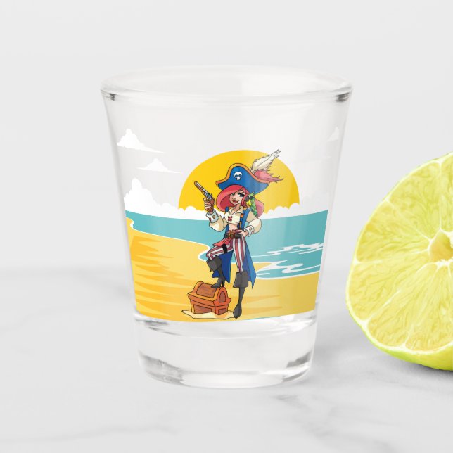 Pirate lady Treasure shot glass (Front)