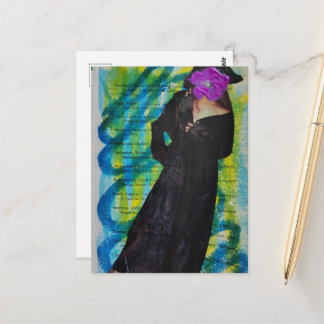 Pirate Lady With Purple Flower Face Mixed Media Postcard
