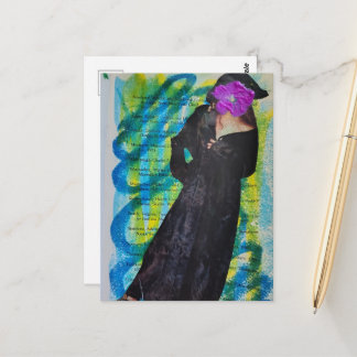 Pirate Lady With Purple Flower Face Mixed Media Postcard
