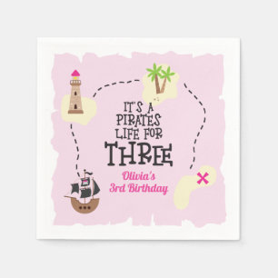 Pirate life for THREE me Pink Birthday Napkins