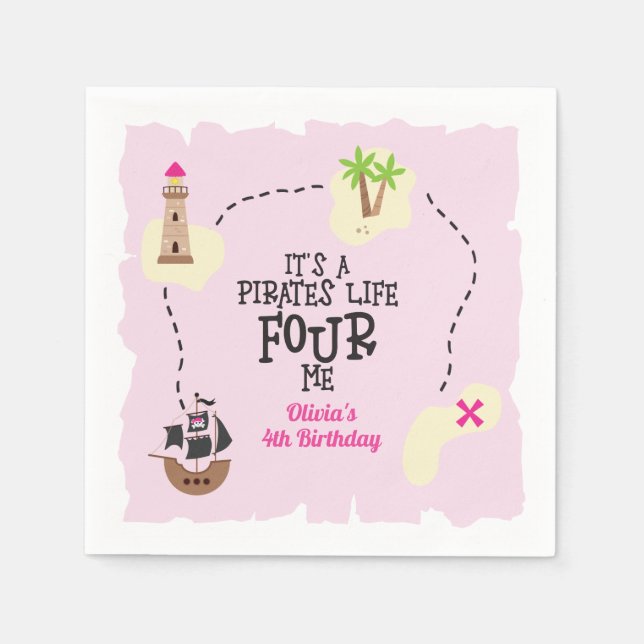 Pirate life FOUR me Pink Birthday Napkins (Front)