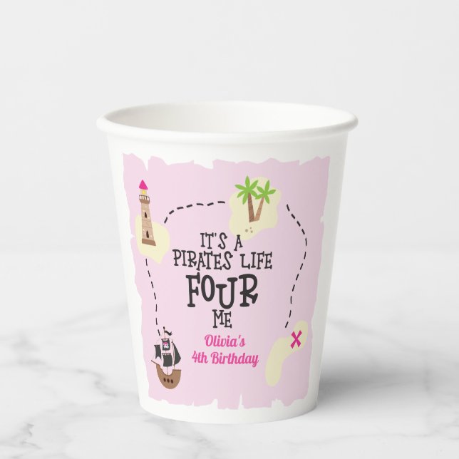 Pirate life FOUR me Pink Birthday Paper Cups (Front)