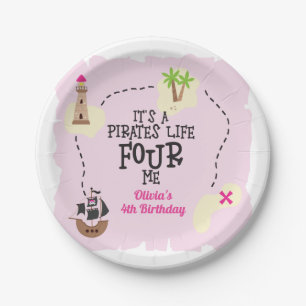 Pirate life FOUR me Pink Birthday Paper Plates
