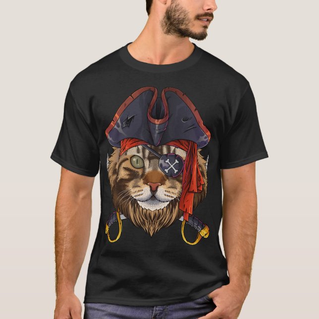 Pirate Maine Coon Jolly Roger Halloween Costume Cr T-Shirt (Front)