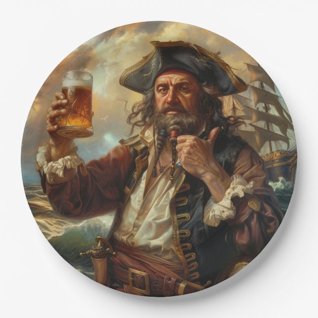 Pirate Man Cave Bar Beverage Tableware BBQ Paper Plates (Front)