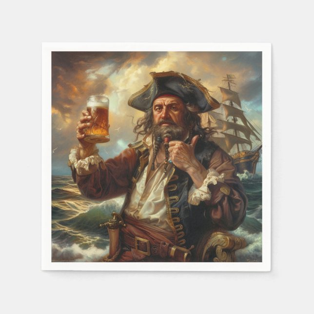 Pirate Man Cave Cigar Bar Beverage Cocktail Napkins (Front)