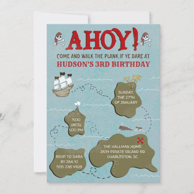 Pirate Map Birthday Party Invitation (Front)