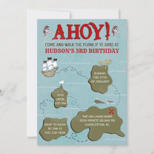 Pirate Map Birthday Party Invitation