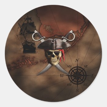 Pirate Map Classic Round Sticker by BailOutIsland at Zazzle