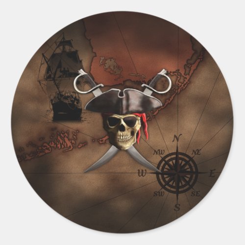 Pirate Map Classic Round Sticker