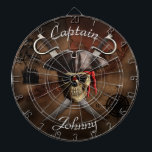 Pirate Map Custom Dartboard<br><div class="desc">Pirate skull, eye patch, pirate hat, and crossed swords over an antique style nautical map of the Florida Keys, historically the islands of the Keys were used by pirates as a hideout and base.</div>