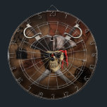 Pirate Map Dart Board<br><div class="desc">Pirate skull, eye patch, pirate hat, and crossed swords over an antique style nautical map of the Florida Keys, historically the islands of the Keys were used by pirates as a hideout and base.</div>