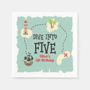 Pirate Map Dive into Five 5th Birthday Napkins