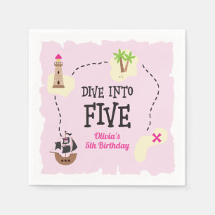 Pirate Map dive into five Pink 5th Birthday Napkins
