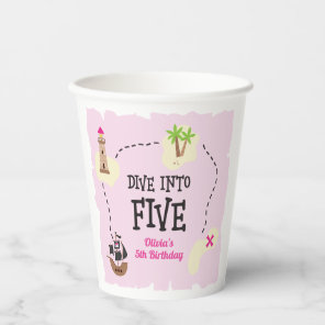 Pirate Map dive into five Pink 5th Birthday Paper Cups