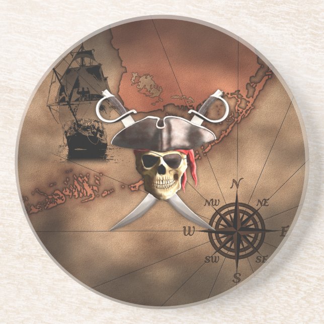 Pirate Map Drink Coaster (Front)