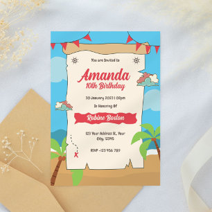 Pirate Map Kids Birthday Invitation