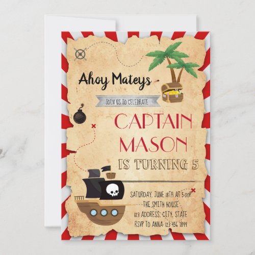 Pirate map party birthday invitation