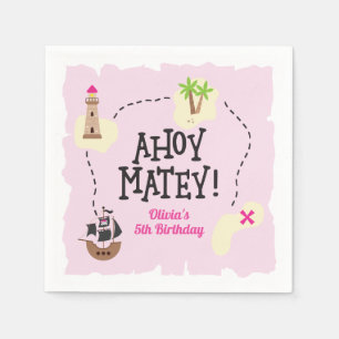 Pirate Map Pink Birthday Napkins