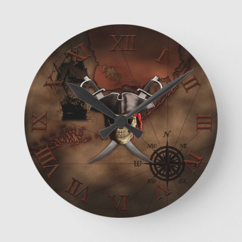 Pirate Map Round Clock