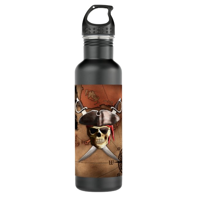 Pirate Map Stainless Steel Water Bottle (Front)